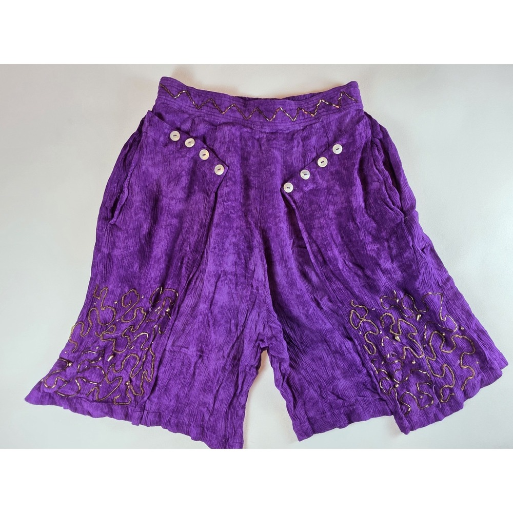Ana Mor Shorts XL Purple Culottes Hippie Boho Skirt Shorts Beaded Rayon‎